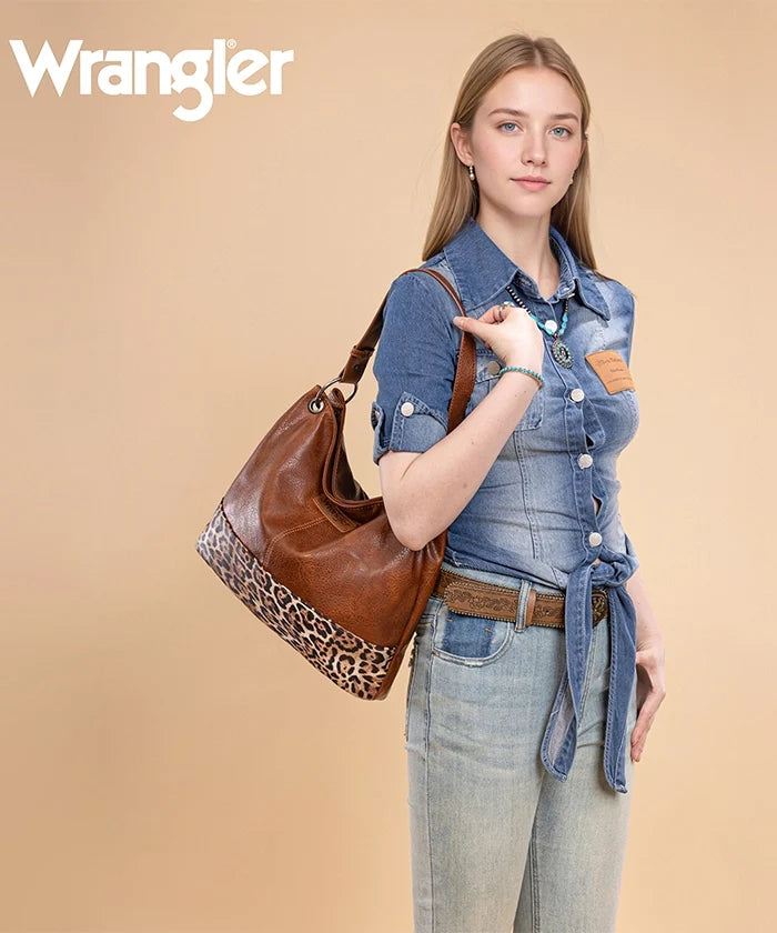 Wrangler Brown Leopard Hobo Shoulder Bag