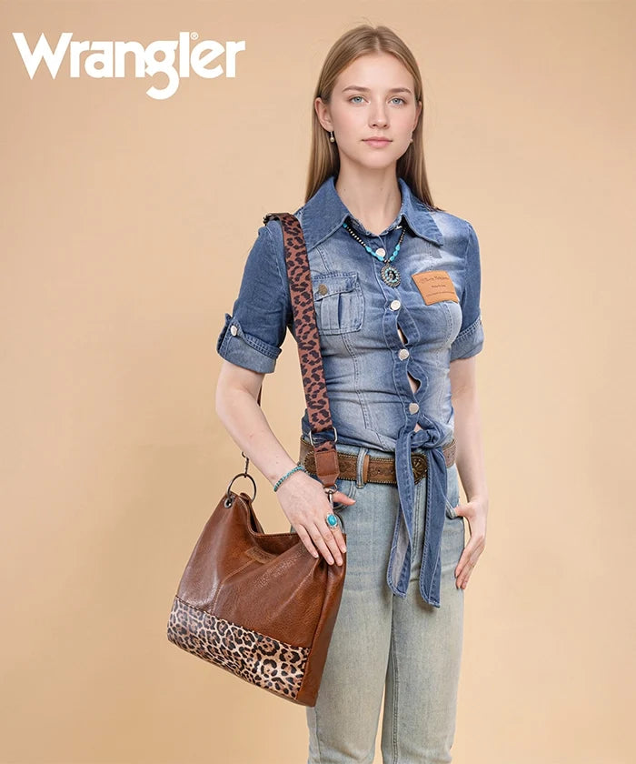 Wrangler Brown Leopard Hobo Shoulder Bag