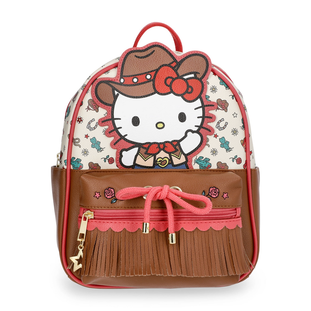 Hello Kitty Cowgirl Faux Leather Mini Backpack, 10.5", Brown